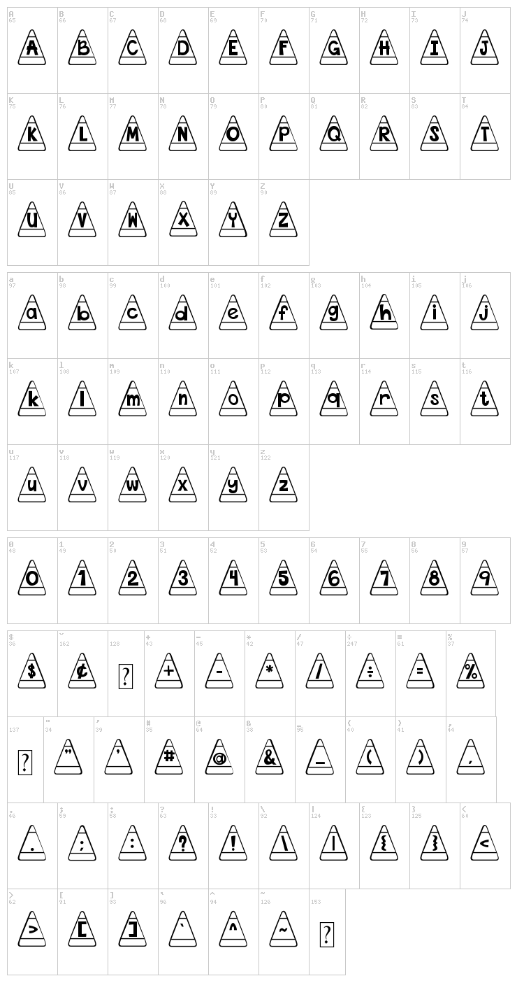 DJB Candy Corn Font font map
